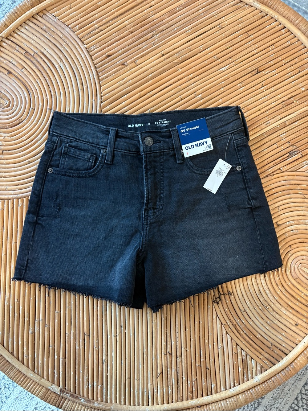 Old Navy Black Raw-Hem High-Rise Denim Shorts